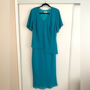 Teal Two-Piece Dress with Embellishments